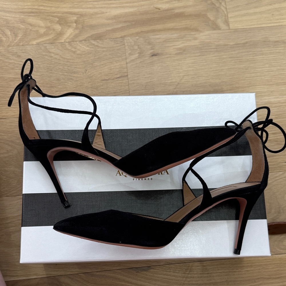 Aquazzura Very Matilde 85mm Black Suede Pumps Size 37.5 - Picture 7 of 11